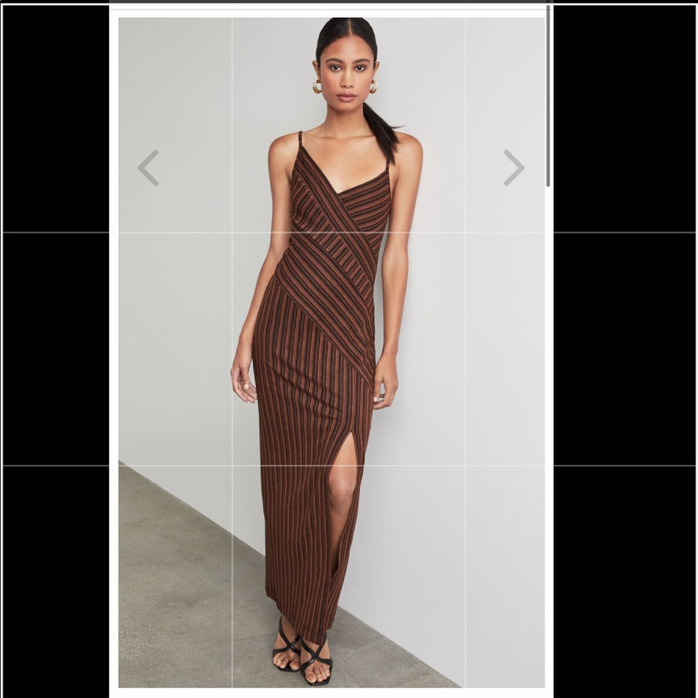 Asymmetric Stripe Long Dress BCBG